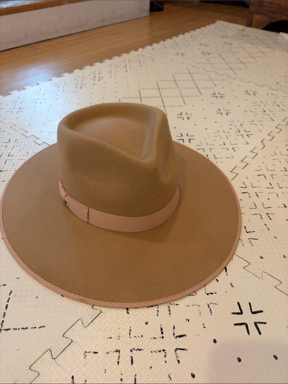 Lack Of Color Camel Wide Brim Felt Fedora with Blush Band